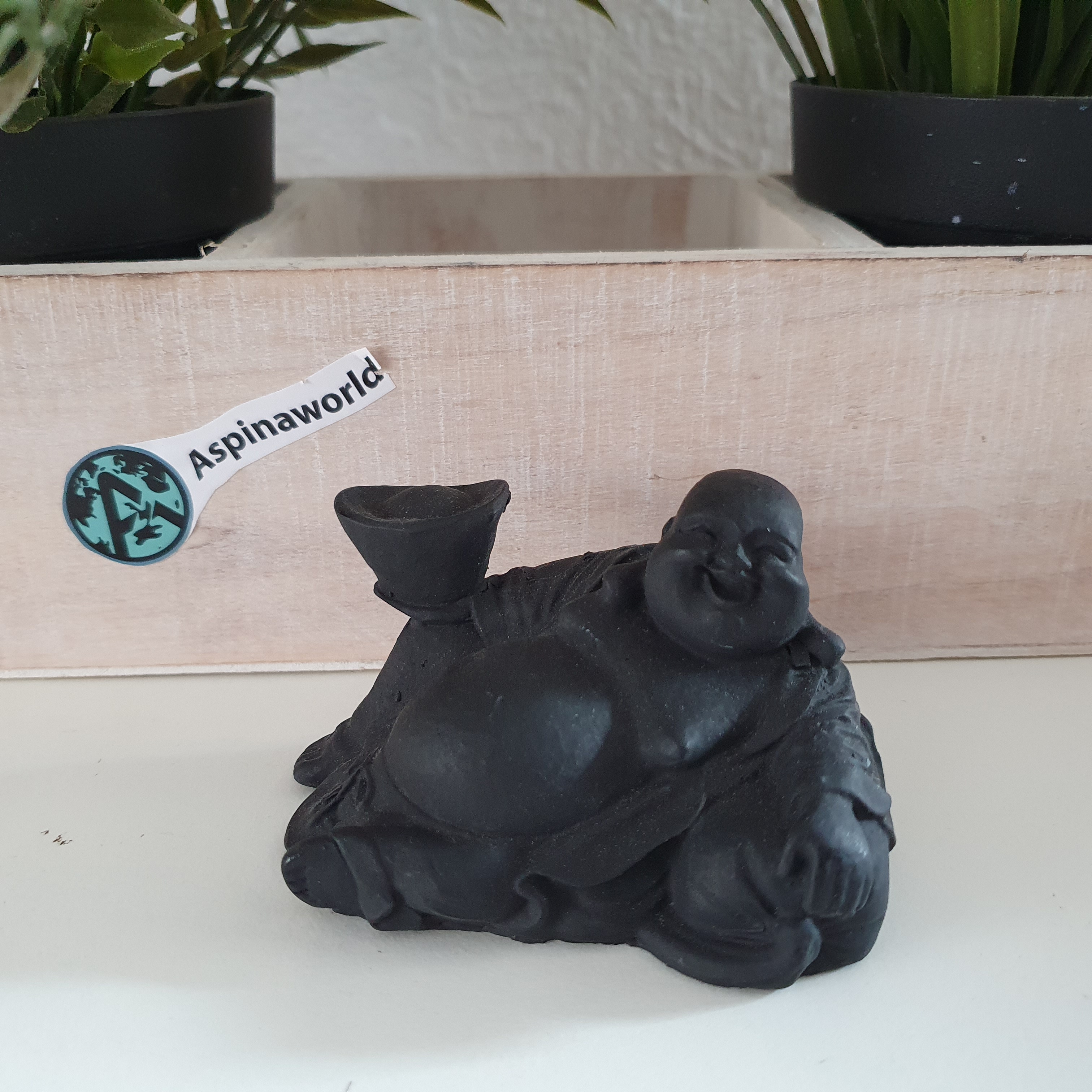 Buddha Figur schwarz liegt  6 cm