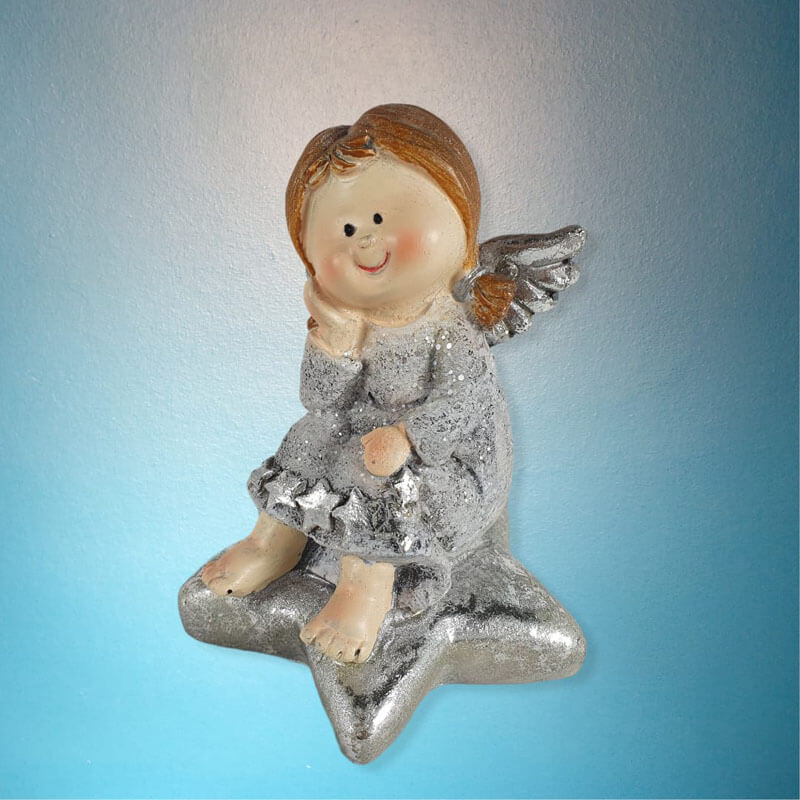 Engel sitzt auf einem Stern  Silber 12 cm