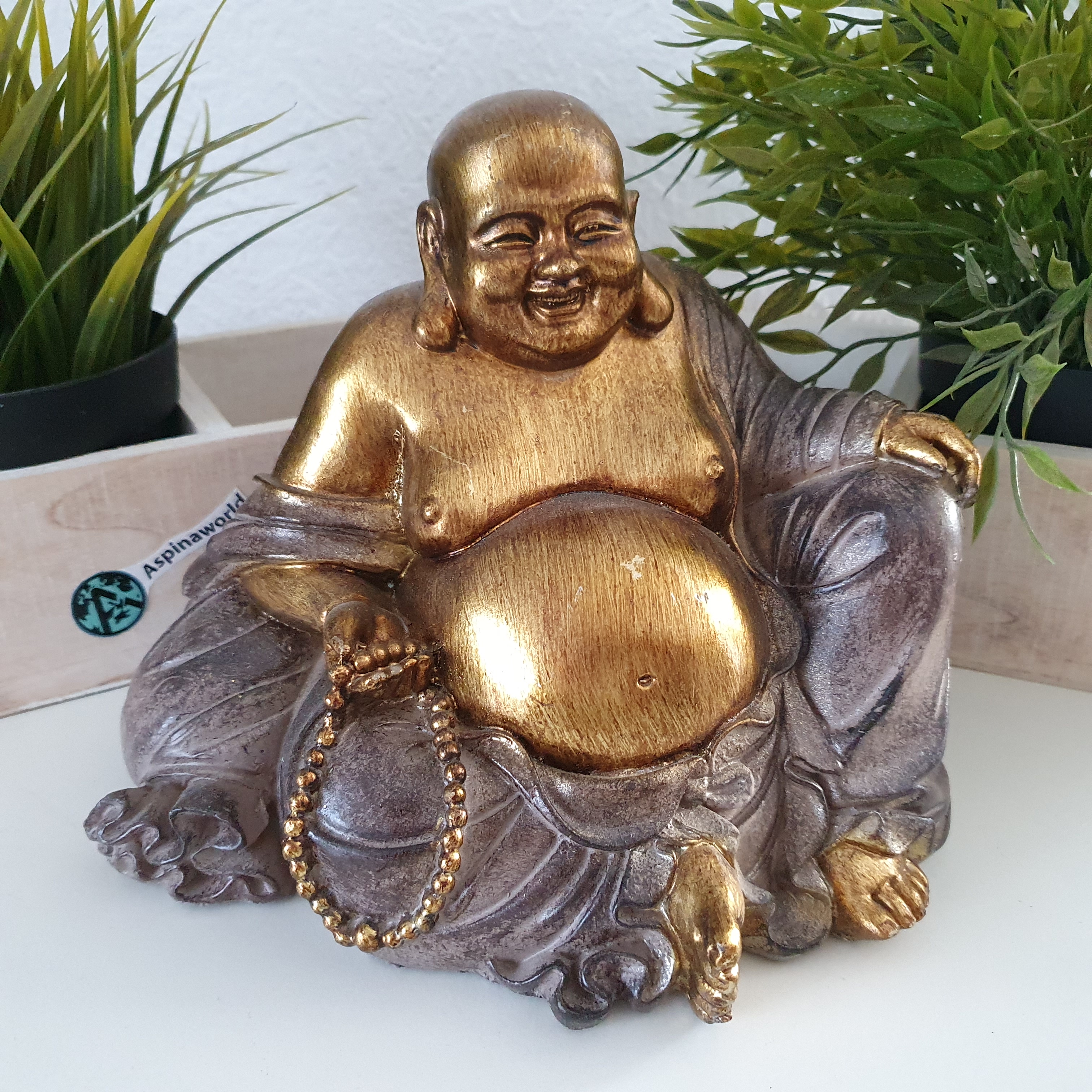 Sitzende Buddha Figur mit dickem Bauch 17 cm