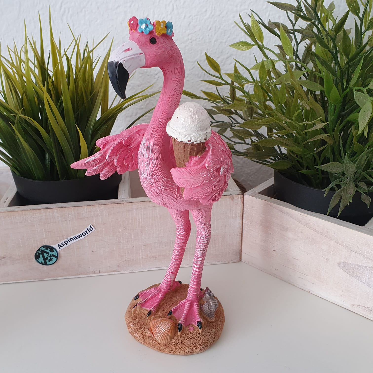 Deko Flamingo Figur im Urlaub 2 er Set  22 cm 