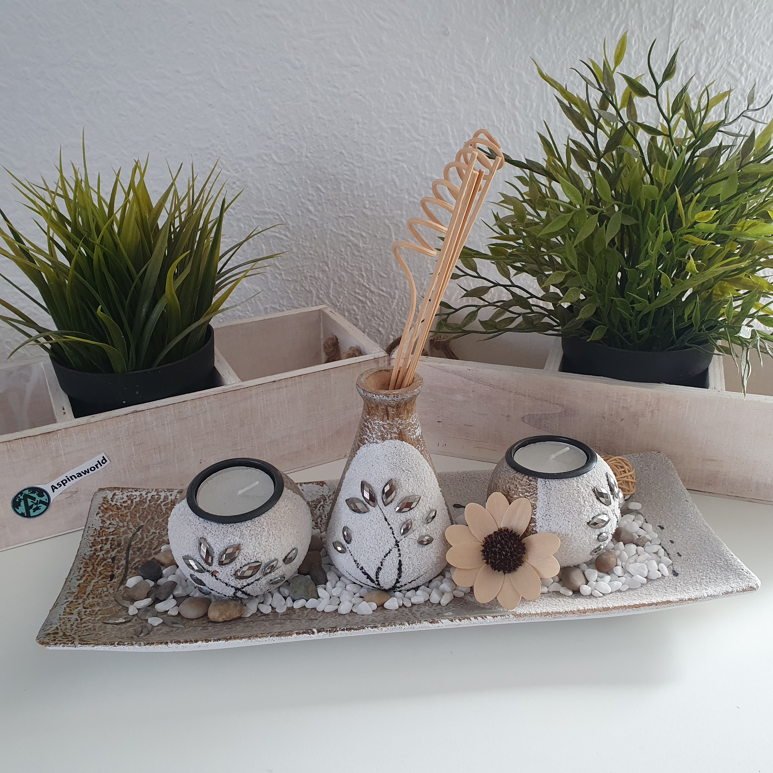 Teelichthalter mit Blumendeko 25 cm
