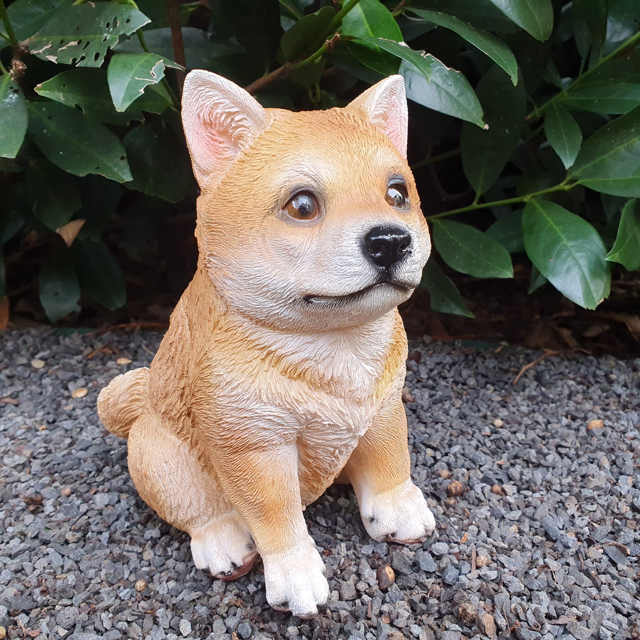 Gartenfigur Shiba Inu Hunde Figur sitzt 19 cm 
