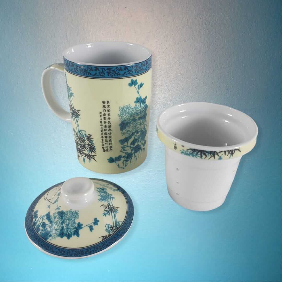 Chinesische Porzellan Teetasse mit blauen Bambus 300 ml