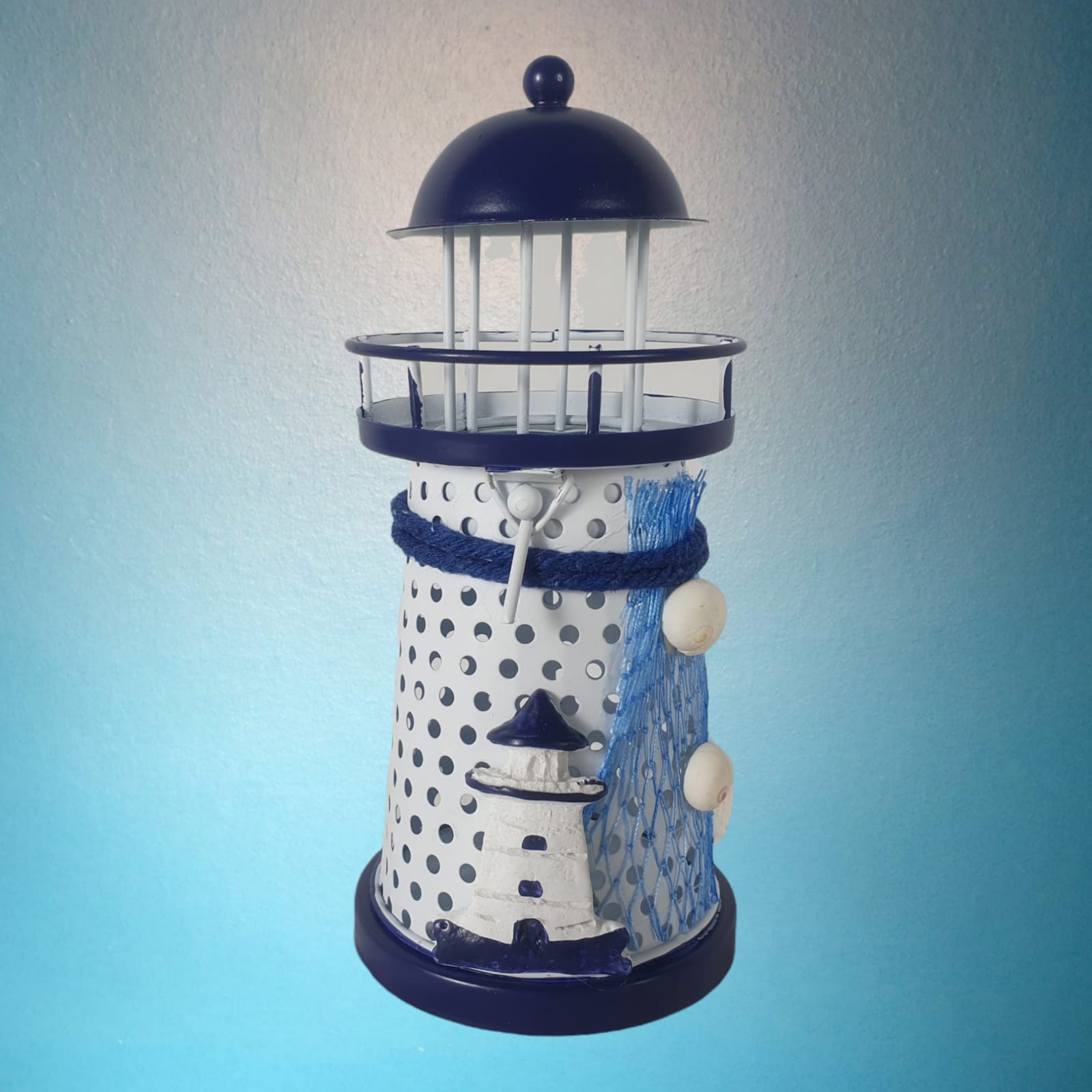  Maritime Deko Leuchtturm Teelichthalter aus Metall  14 cm