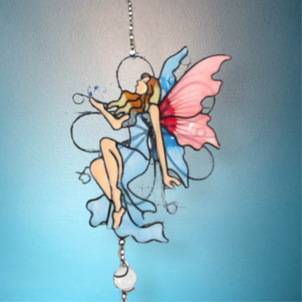 Klassisches Klangspiel Fee Windspiel mit Schmetterling blau 80 cm