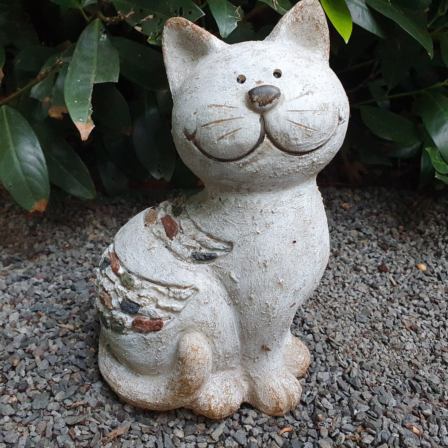 Gartenfigur graue Katzen Figur mit Steinmuster 20 cm