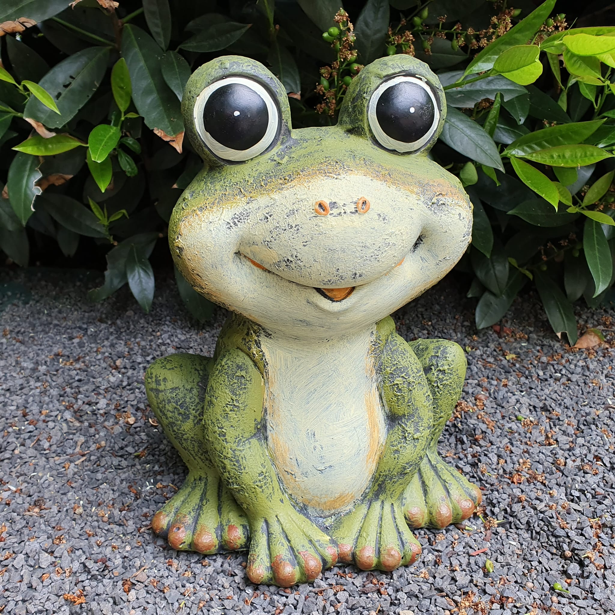 Gartenfigur sitzende lachende Frosch Figur 33 cm 