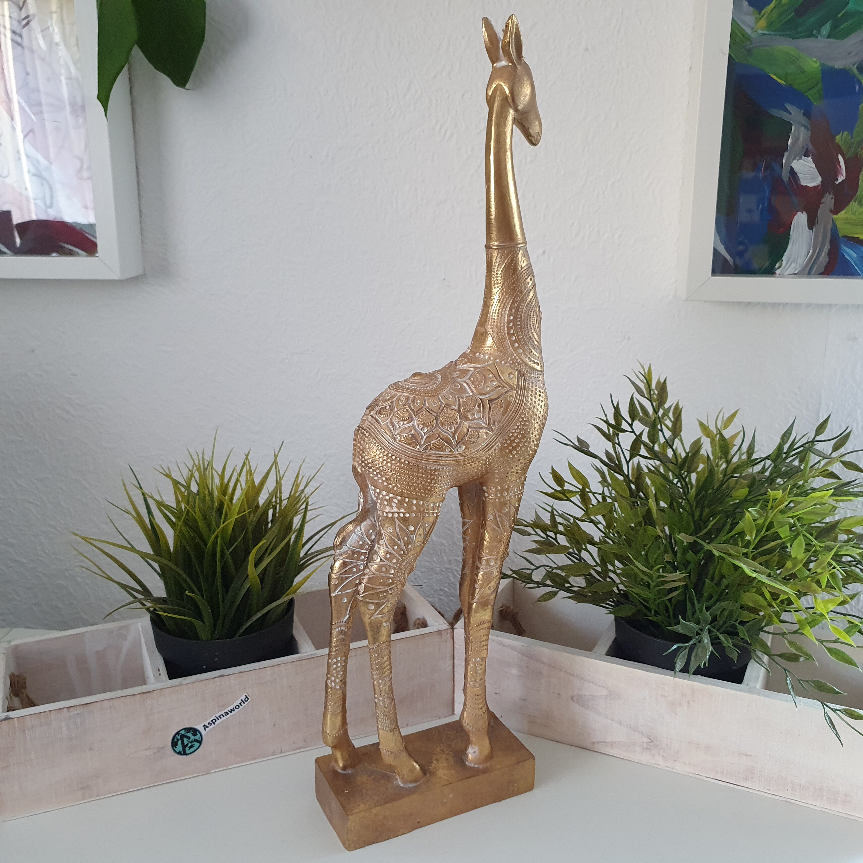 Stehende Giraffen Figur in Gold 47 cm