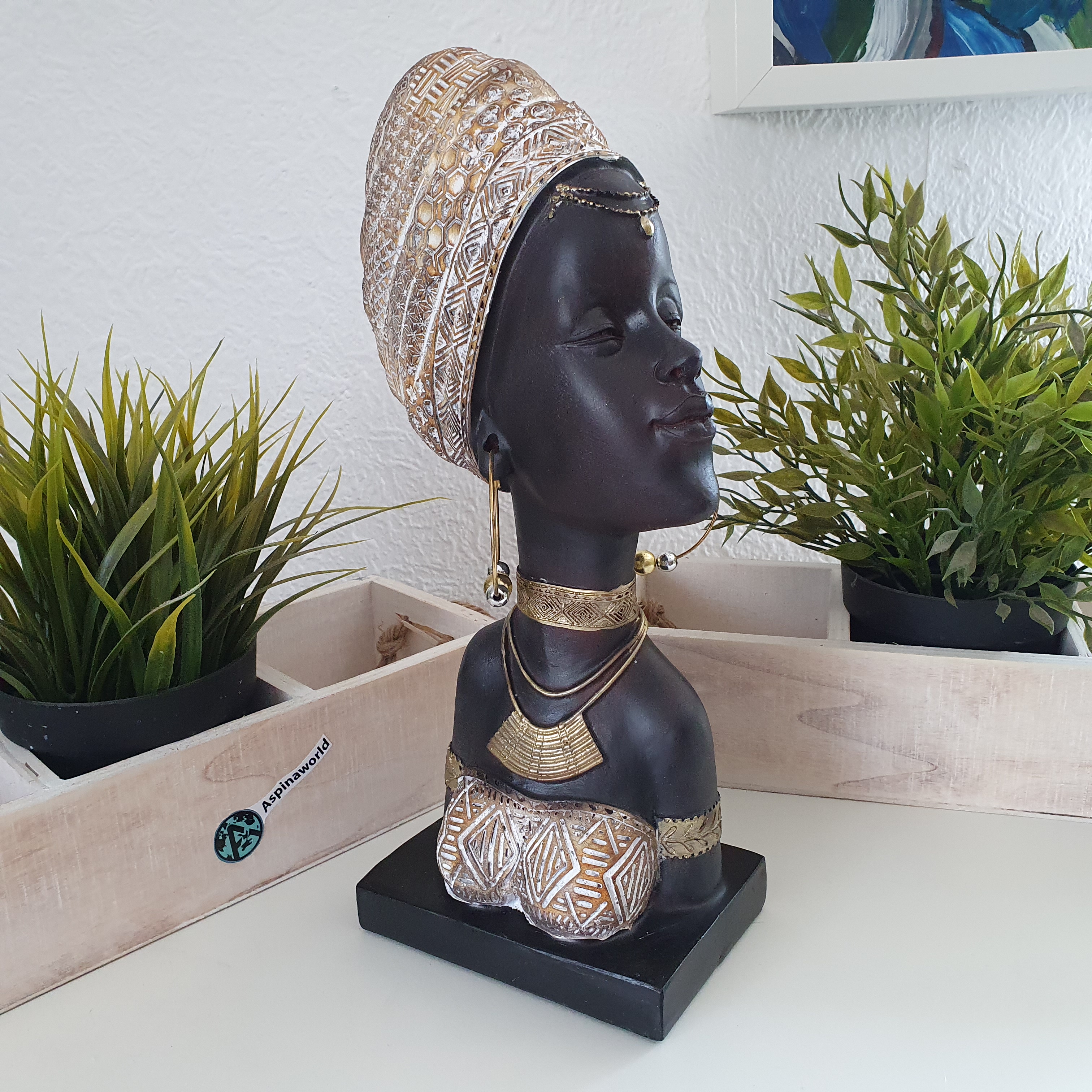 Afrikanische Dekofigur Frauenbüste  mit Kopftuch 30 cm