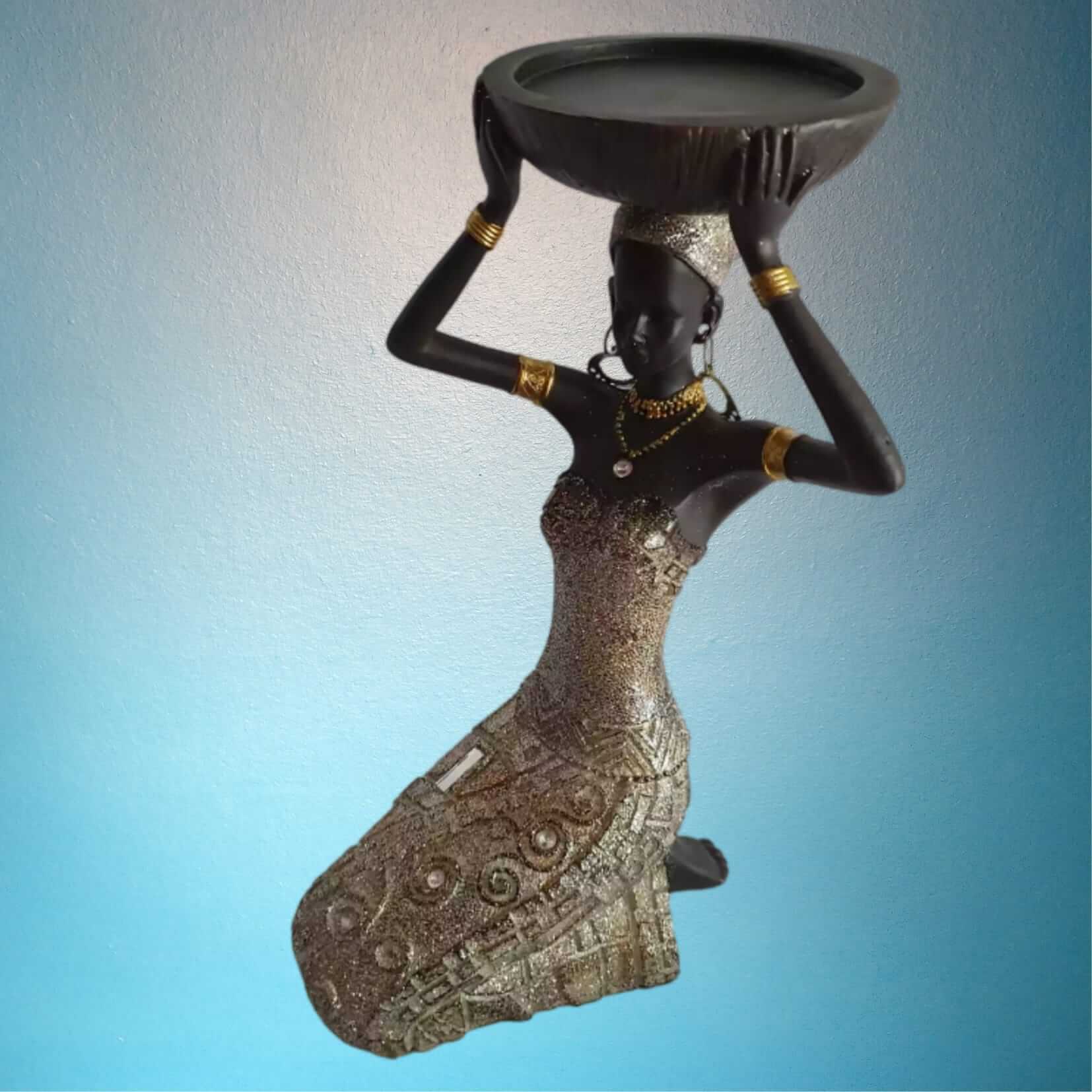 Dekofigur Afrikanische Frau mit Schale auf dem Kopf 20 cm