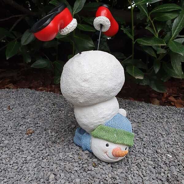 Gartenfigur Schneemann Figur mit Kopfstand 28 cm
