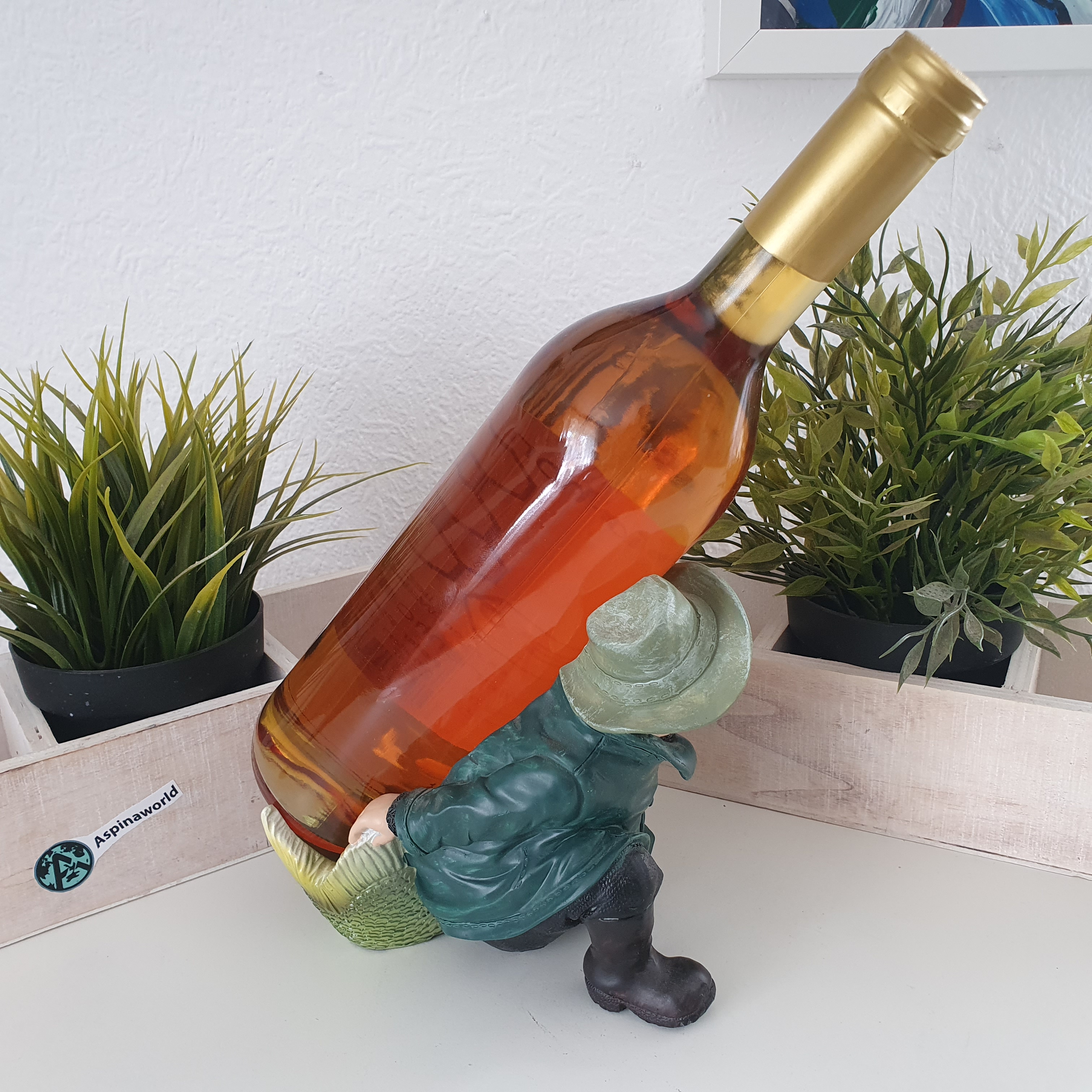 Deko Weinflaschenhalter als Angler 15 cm