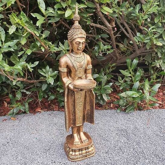 Gartenfigur Tempelwächter Buddha Figur mit Schale 76 cm