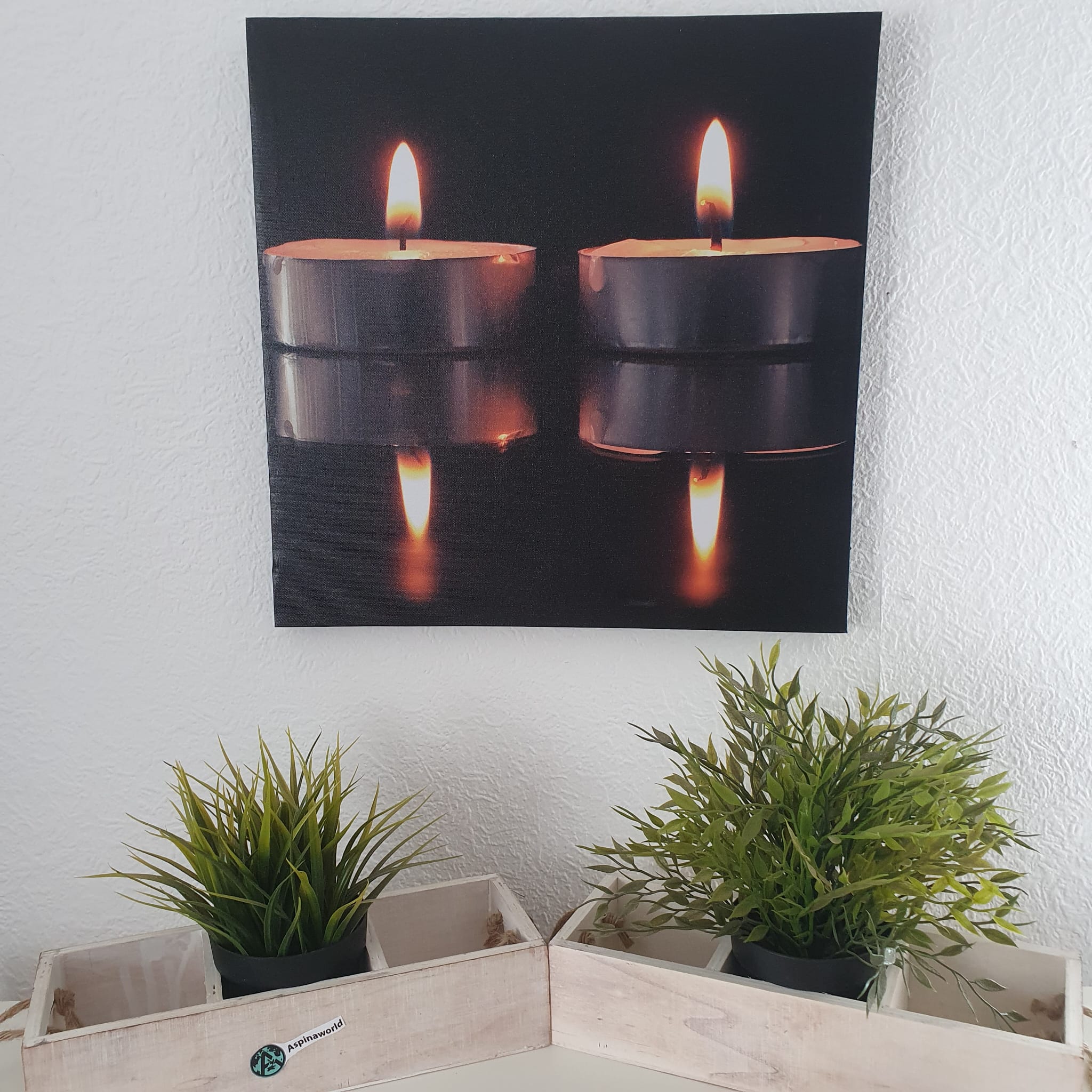 LED Wandbild mit 2 brennenden Teelichtern 40 x40 cm