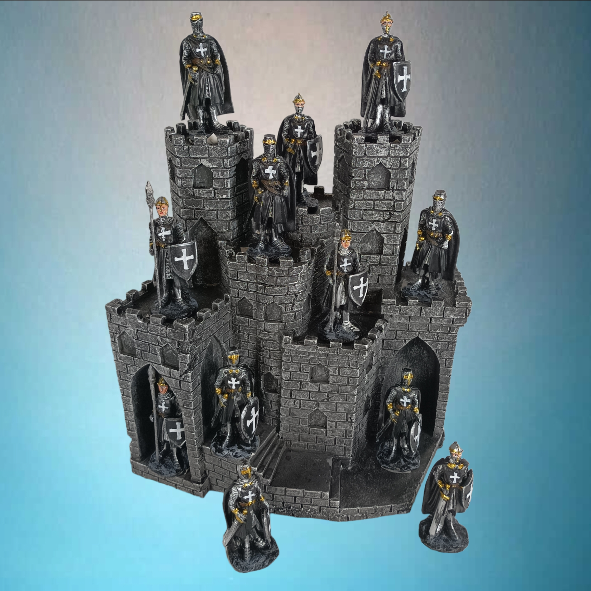 Mittelalter Ritterburg mit elf Kreuzritter Figuren schwarz 24 cm 