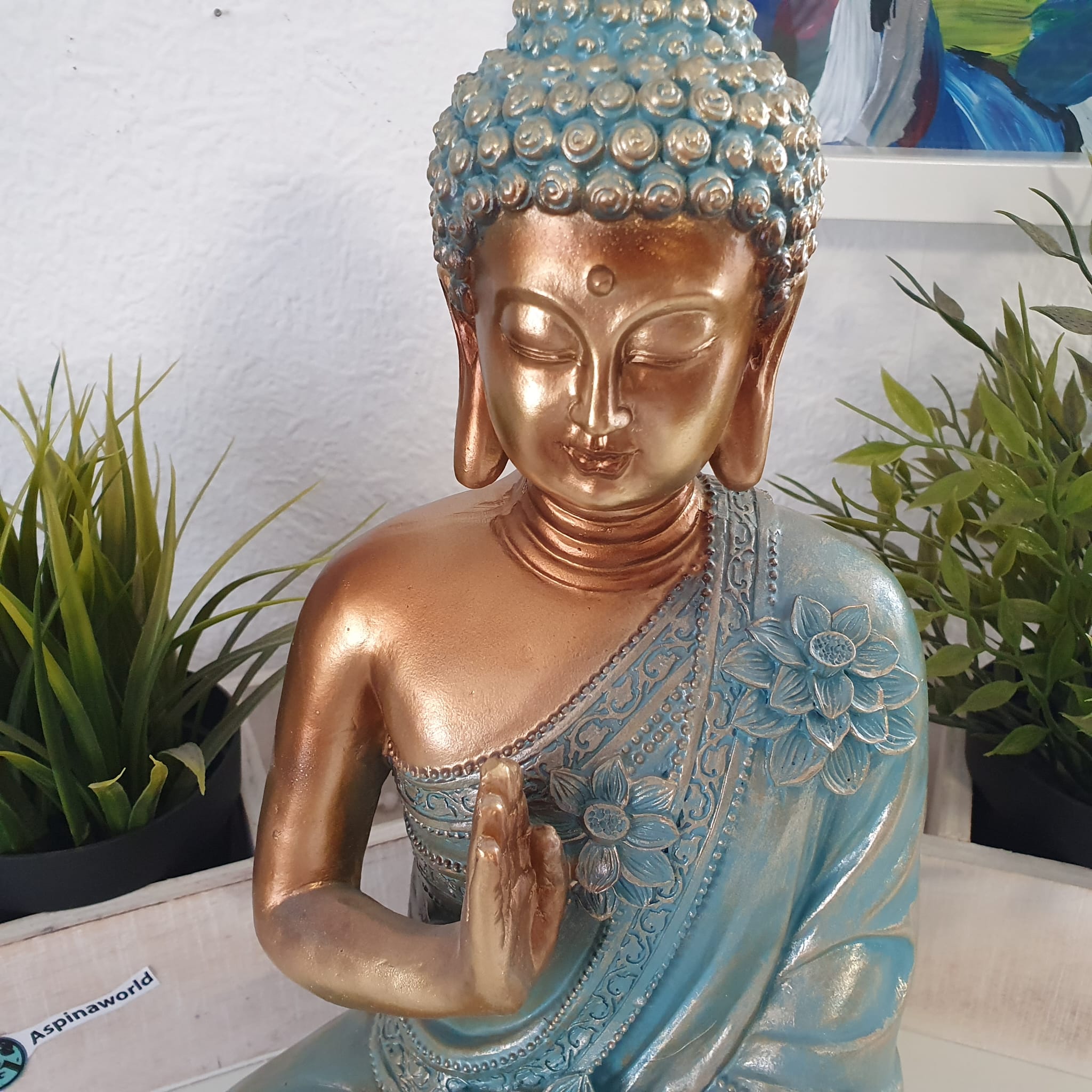 Golden Blauer Buddha als Deko Nahaufnahme