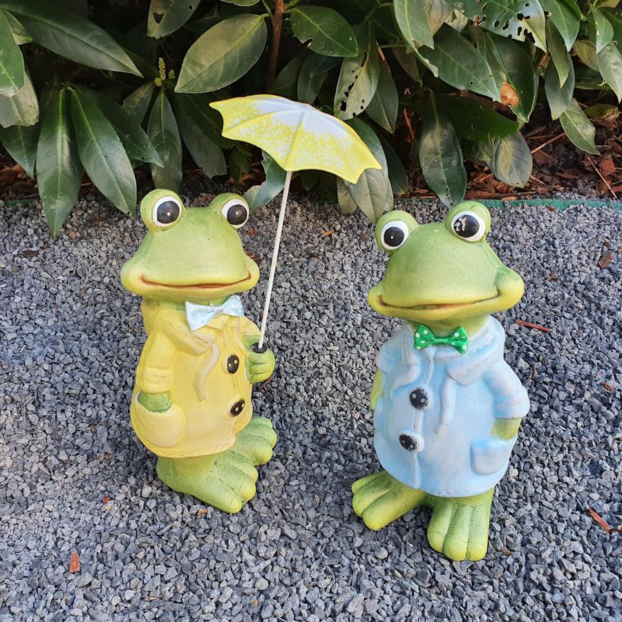 Gartenfigur Frosch Figur mit Regenschirm 2er Set 11 cm