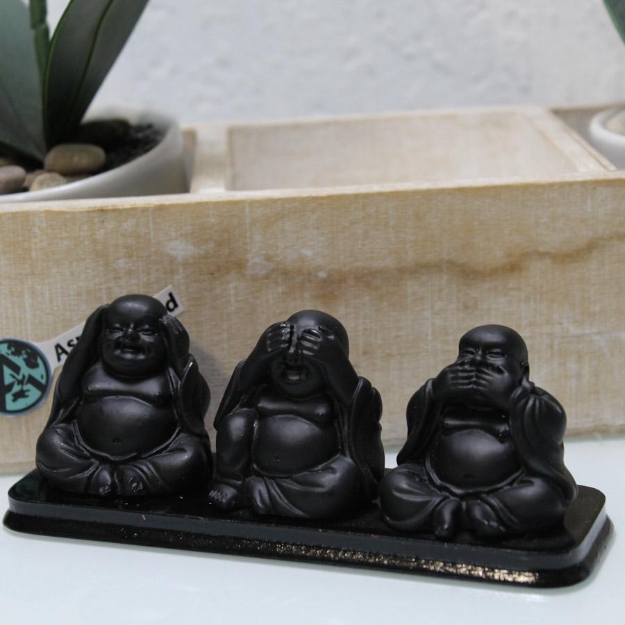 Buddha Figur die nichts hören sehen und sprechen in schwarz 6 cm