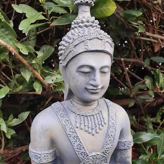 Gartenfigur Tempelwächter Buddha Figur mit Schale 76 cm grau