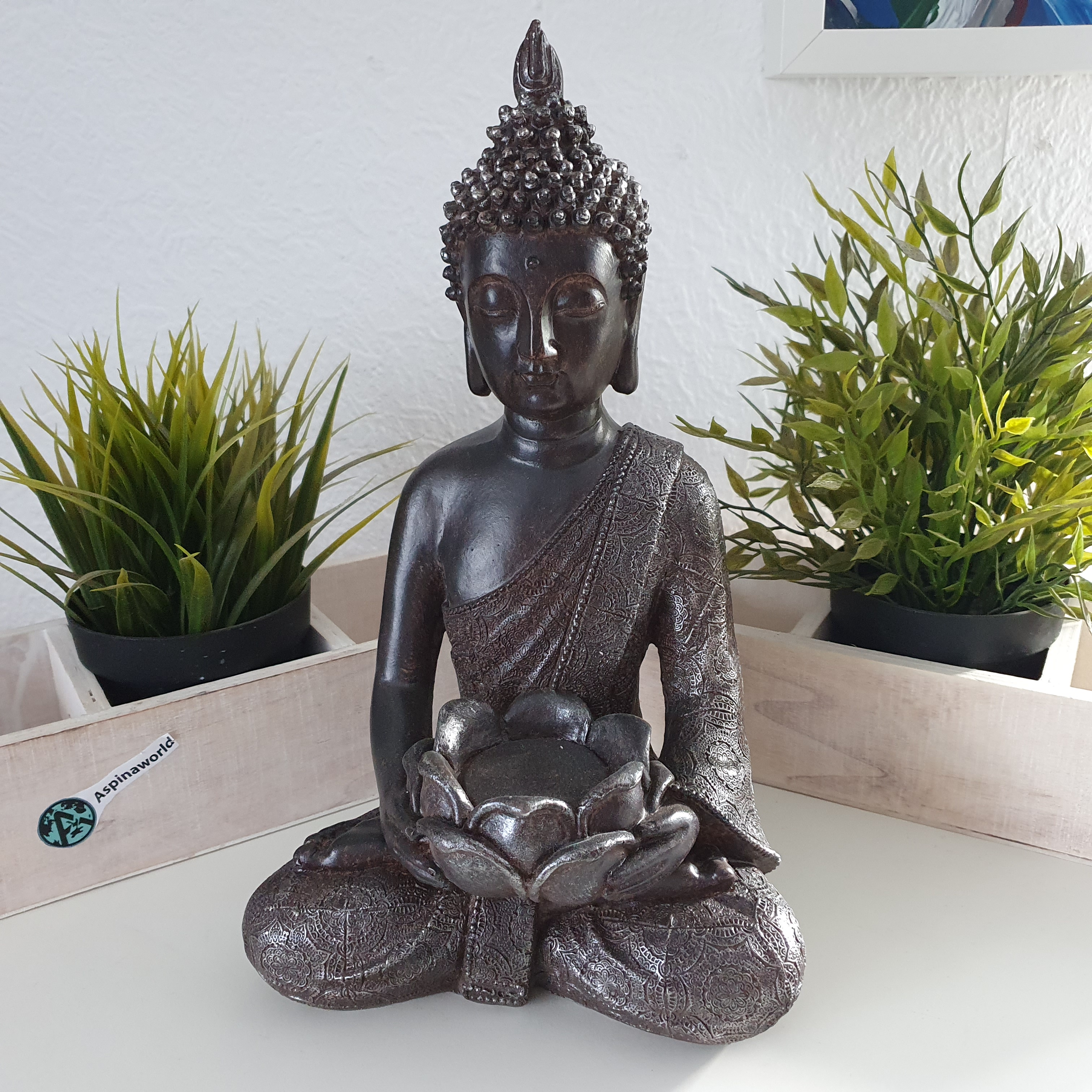 Thai Buddha Figur braun als Teelichthalter 30 cm