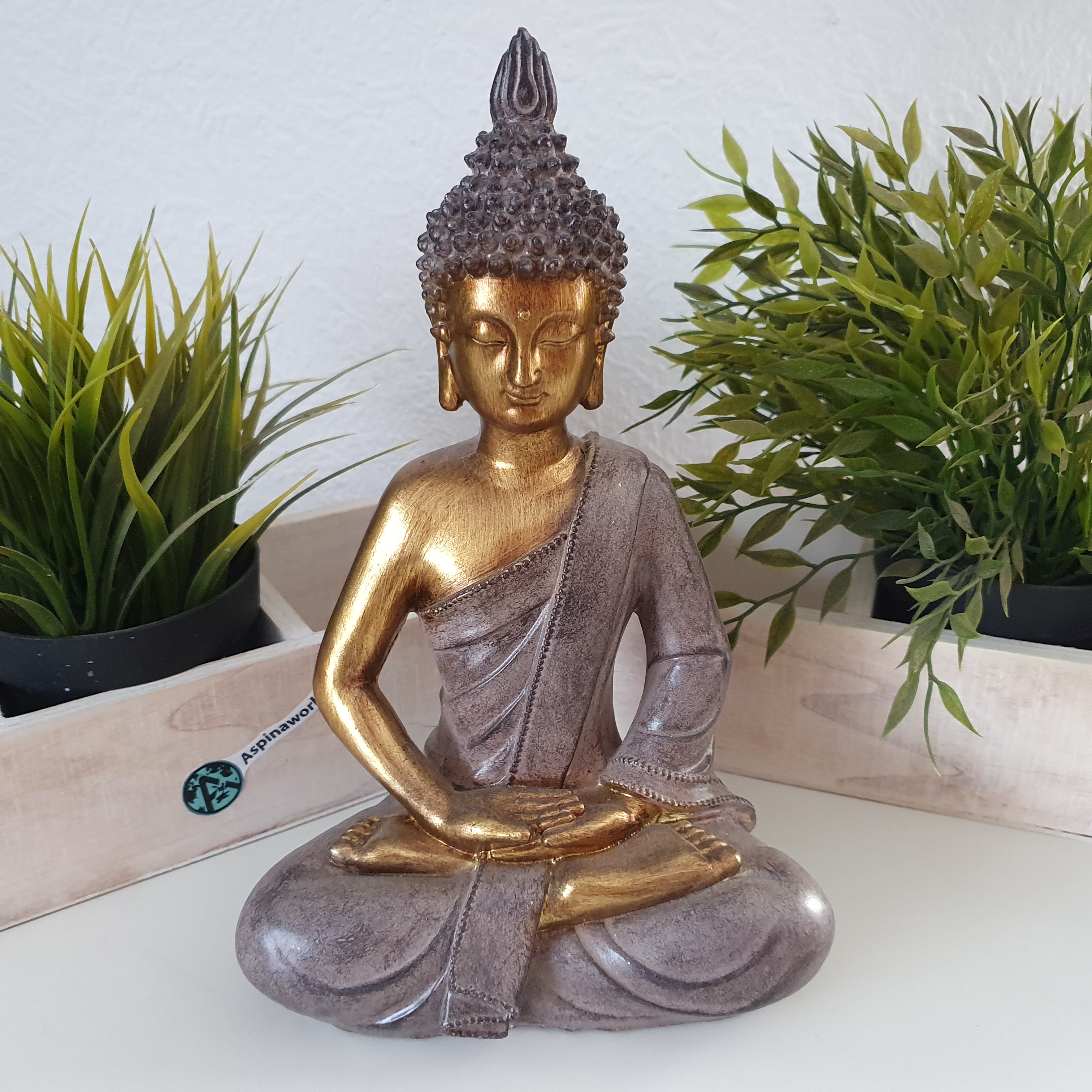 Thai Buddha Figur sitzt Hände übereinander gelegt 25 cm
