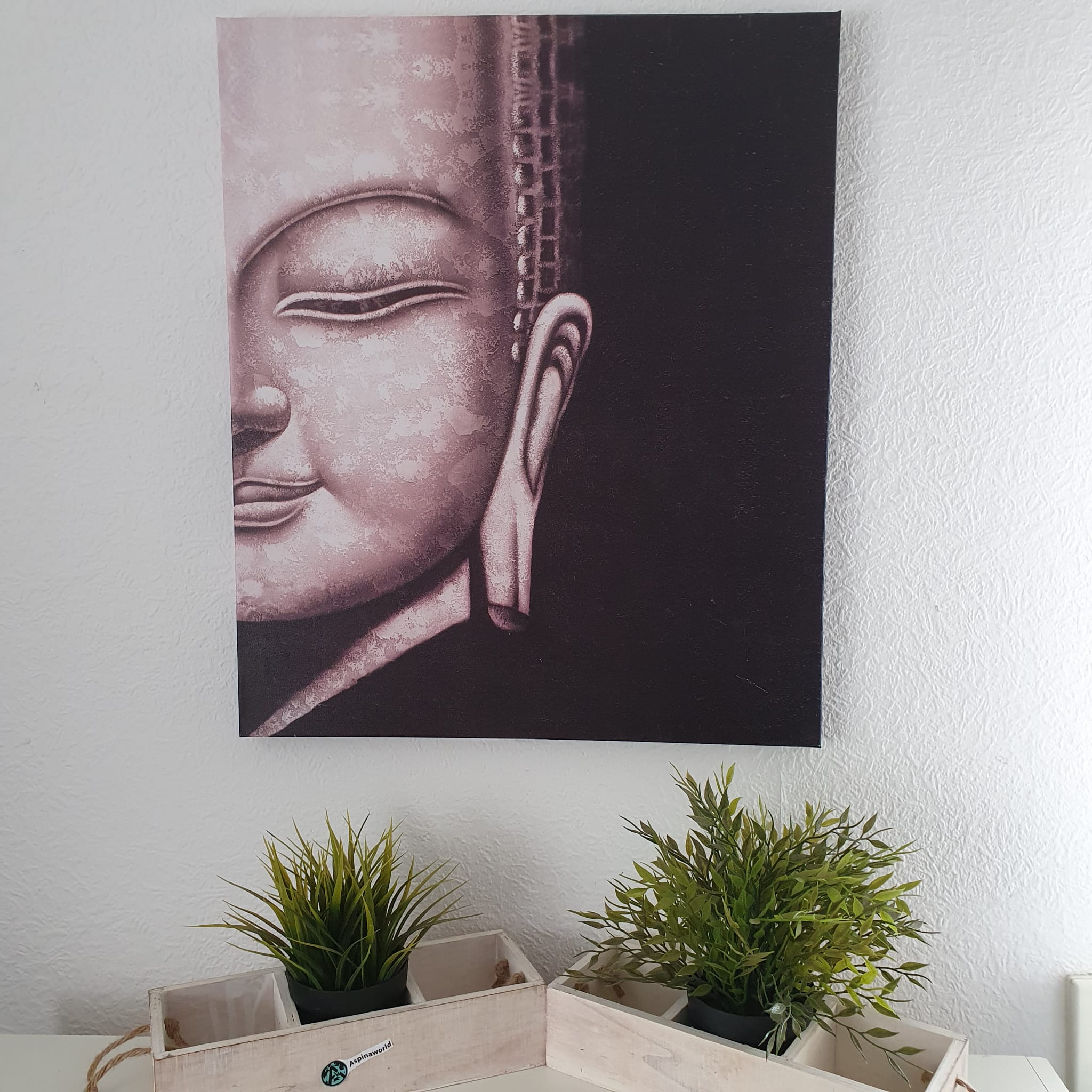 Leinwandbild mit halbem Buddha Gesicht grau 60 cm