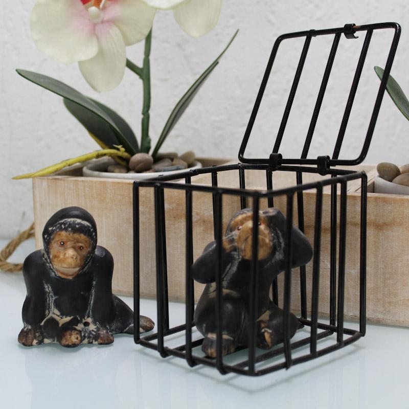 2 Affen Figuren mit Käfig 8 cm
