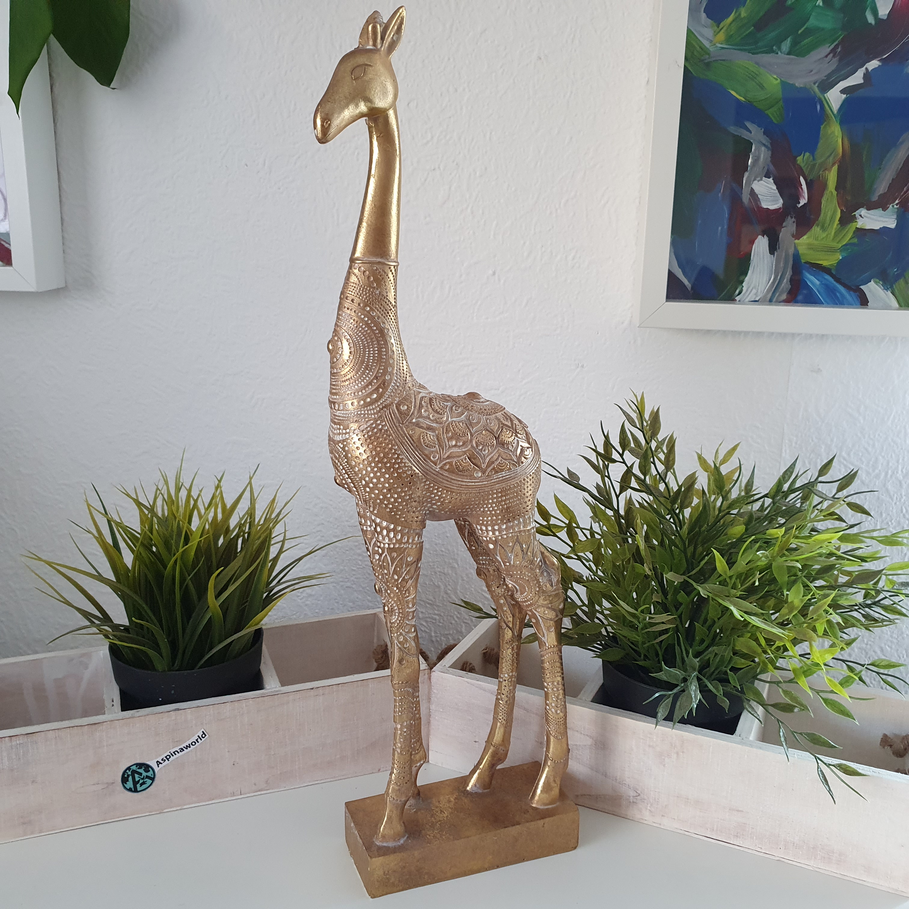 Stehende Giraffen Figur in Gold 47 cm