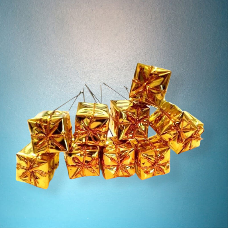 Adventskranz Deko Päckchen am Draht 2,5 cm Gold 10 Stück