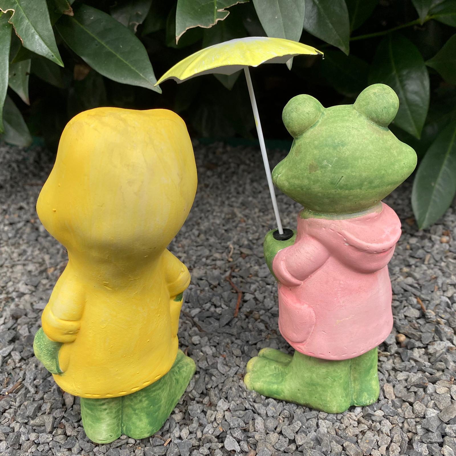 Gartenfigur Frosch Figur mit Regenschirm 2er Set 17 cm