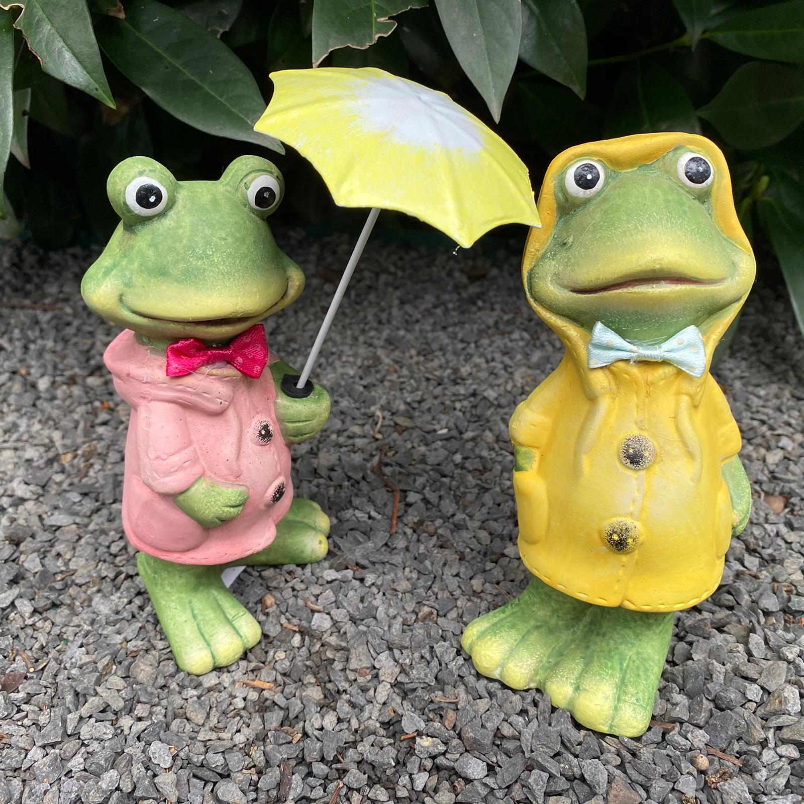 Gartenfigur Frosch Figur mit Regenschirm 2er Set 17 cm