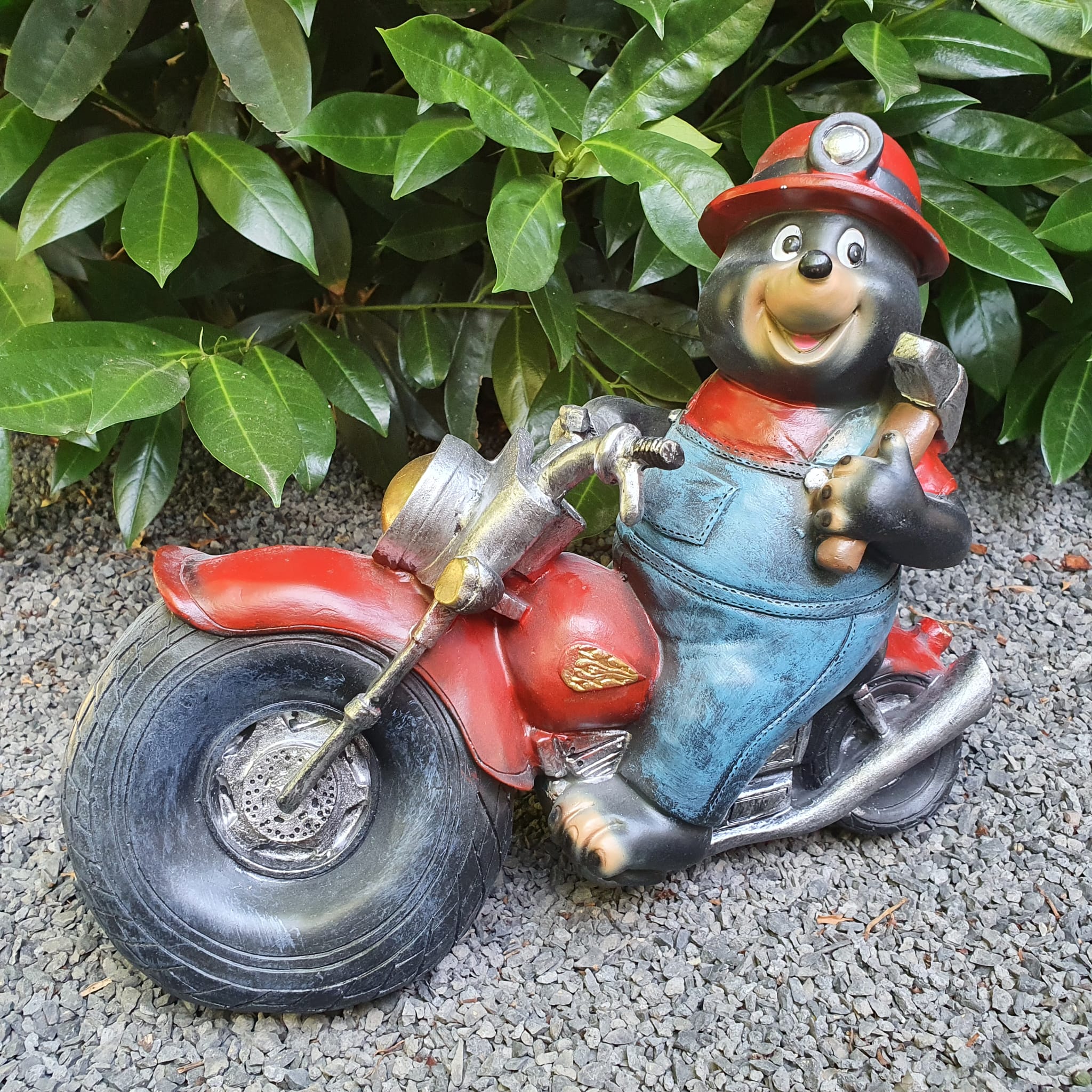 Gartenfigur Maulwurf Figur auf Motorrad 26 cm