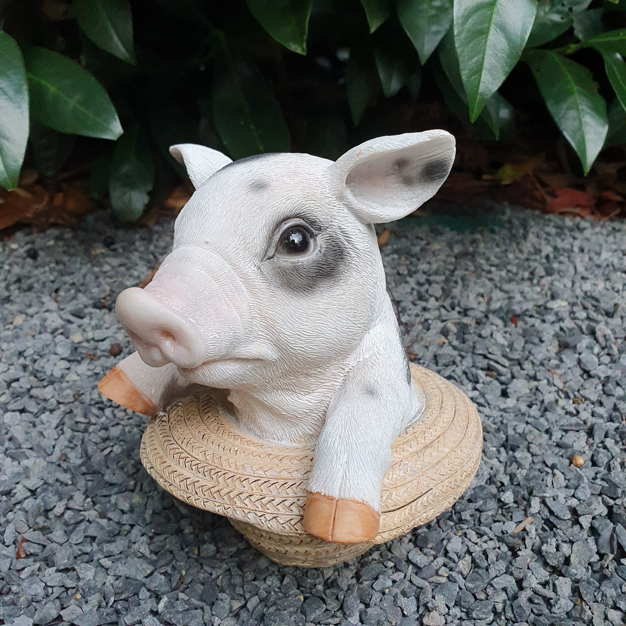 Gartenfigur Schweine Figur im Hut 13 cm