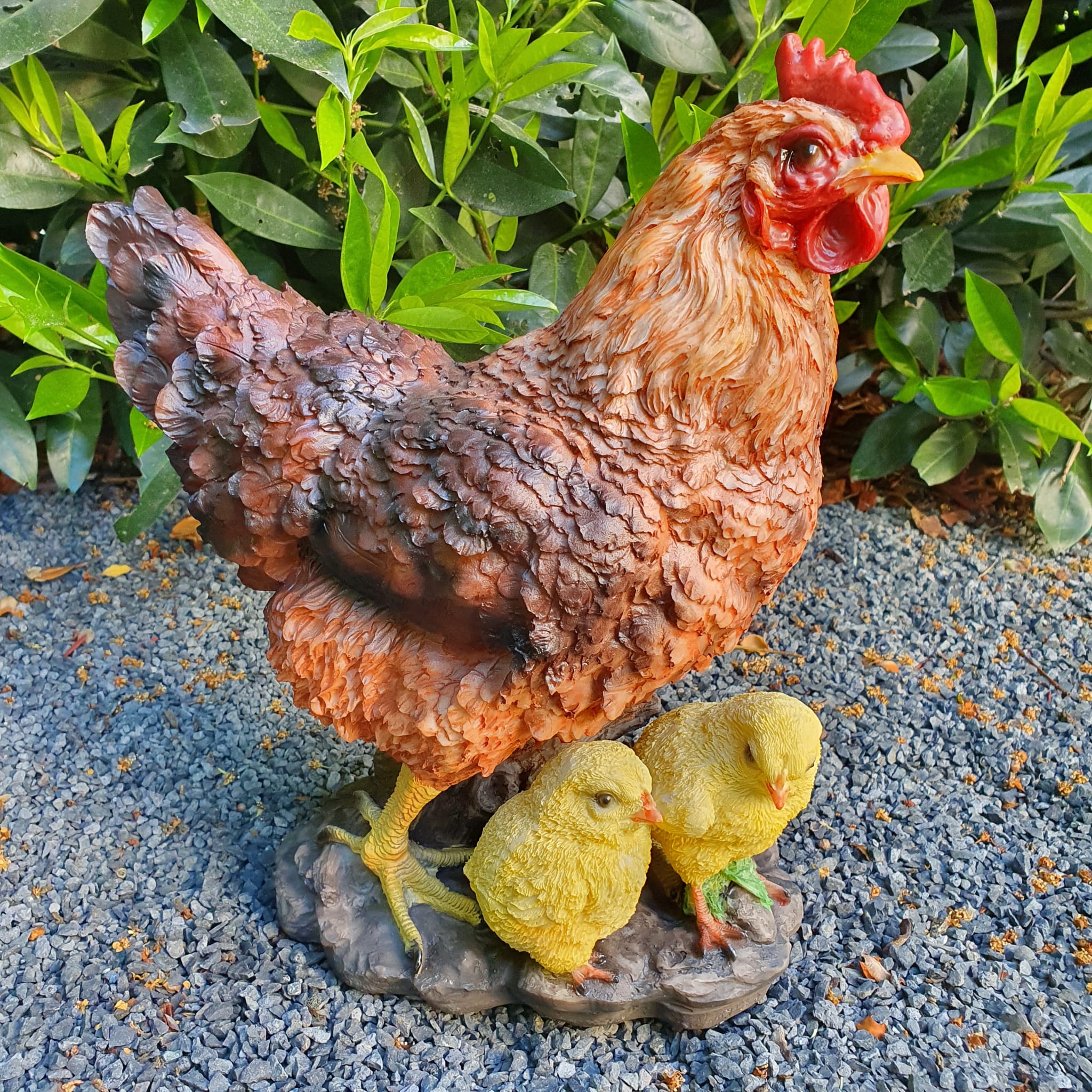 Gartenfigur Huhn Figur mit zwei Küken 32 cm