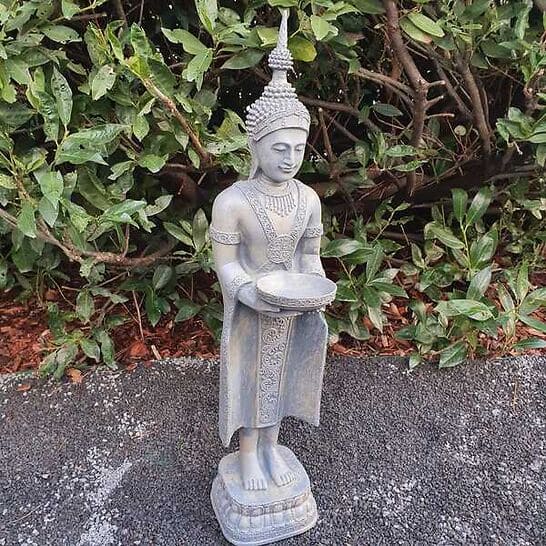 Gartenfigur Tempelwächter Buddha Figur mit Schale 76 cm grau