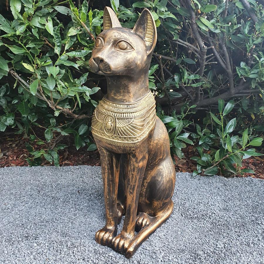 Gartenfigur Ägyptische Bastet-Katzen Optik Bronze Figur 72 cm