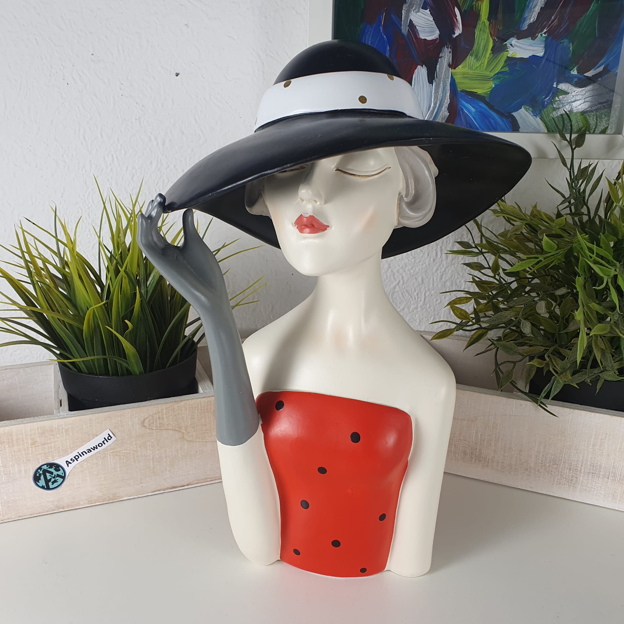 Deko Frauenbüste mit Hut 30 cm