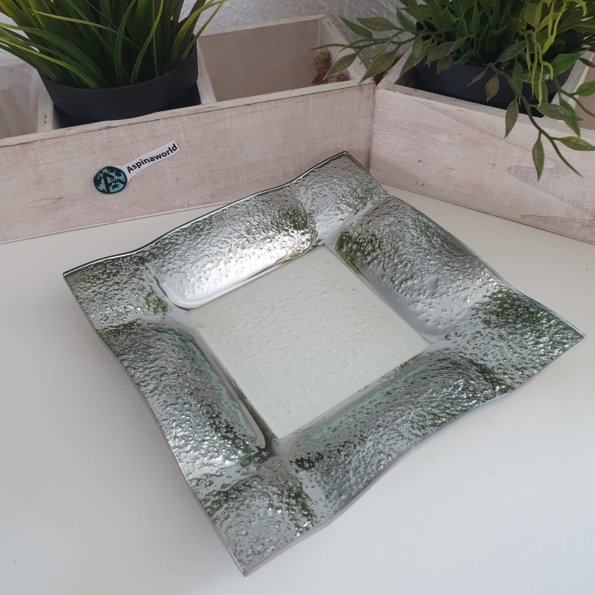 Hochglanz Glasteller silber beschichtet 19 cm