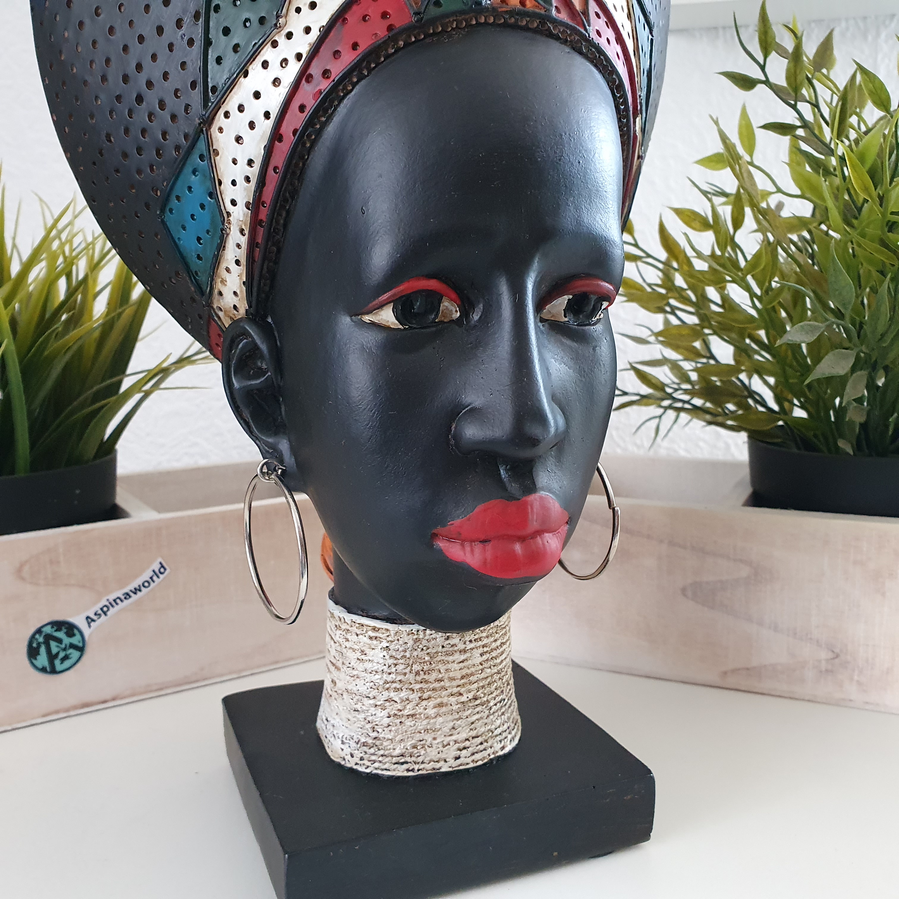 Afrikadeko Afrika Frauen Büste in Schwarz als Dekofigur von hinten Nahaufnahme