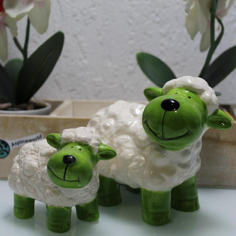 Grüne Schaf Figur im 2er Set 13 cm