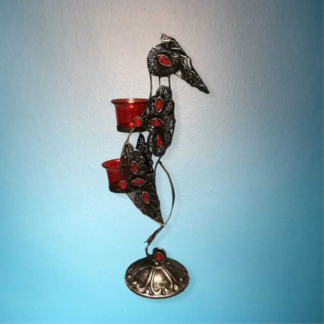 Metall Teelichthalter in Vogelform für 2 Teelichter 40 cm  rot Metallfigur