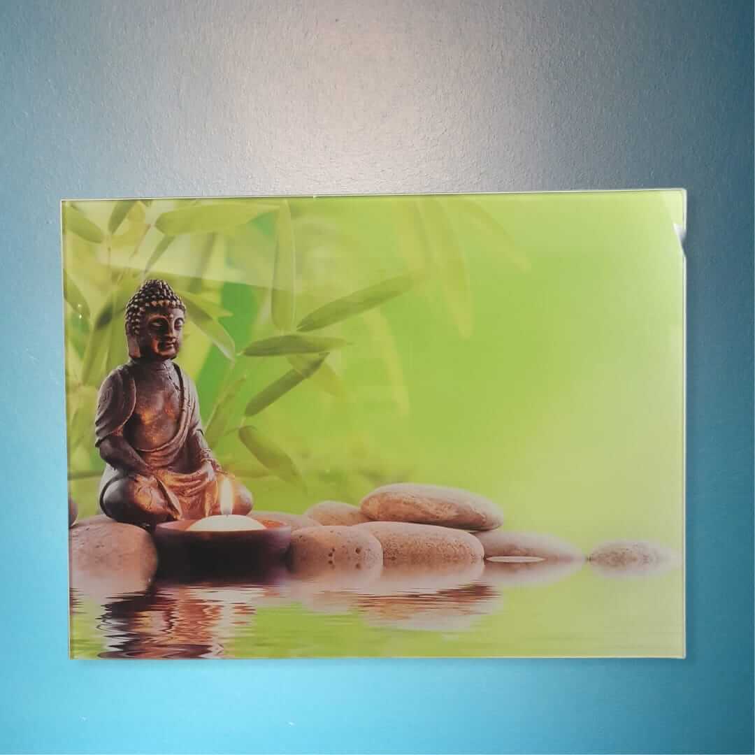 Glasbild Buddha mit Steinen 30 x40 cm Wandbild