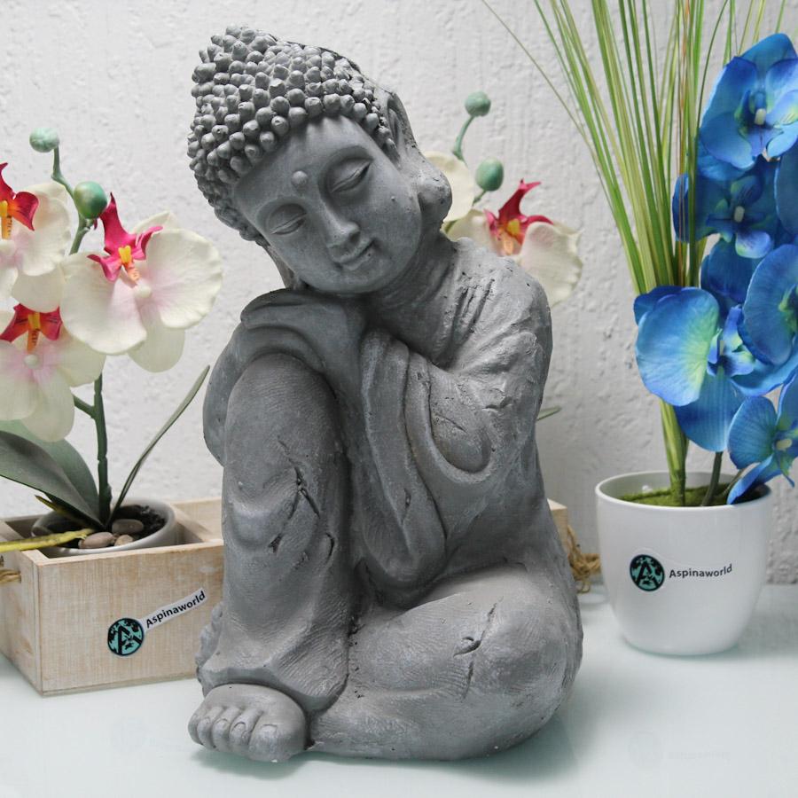 Buddha Figur sitzt mit Hände auf dem Knie in grau 34 cm 
