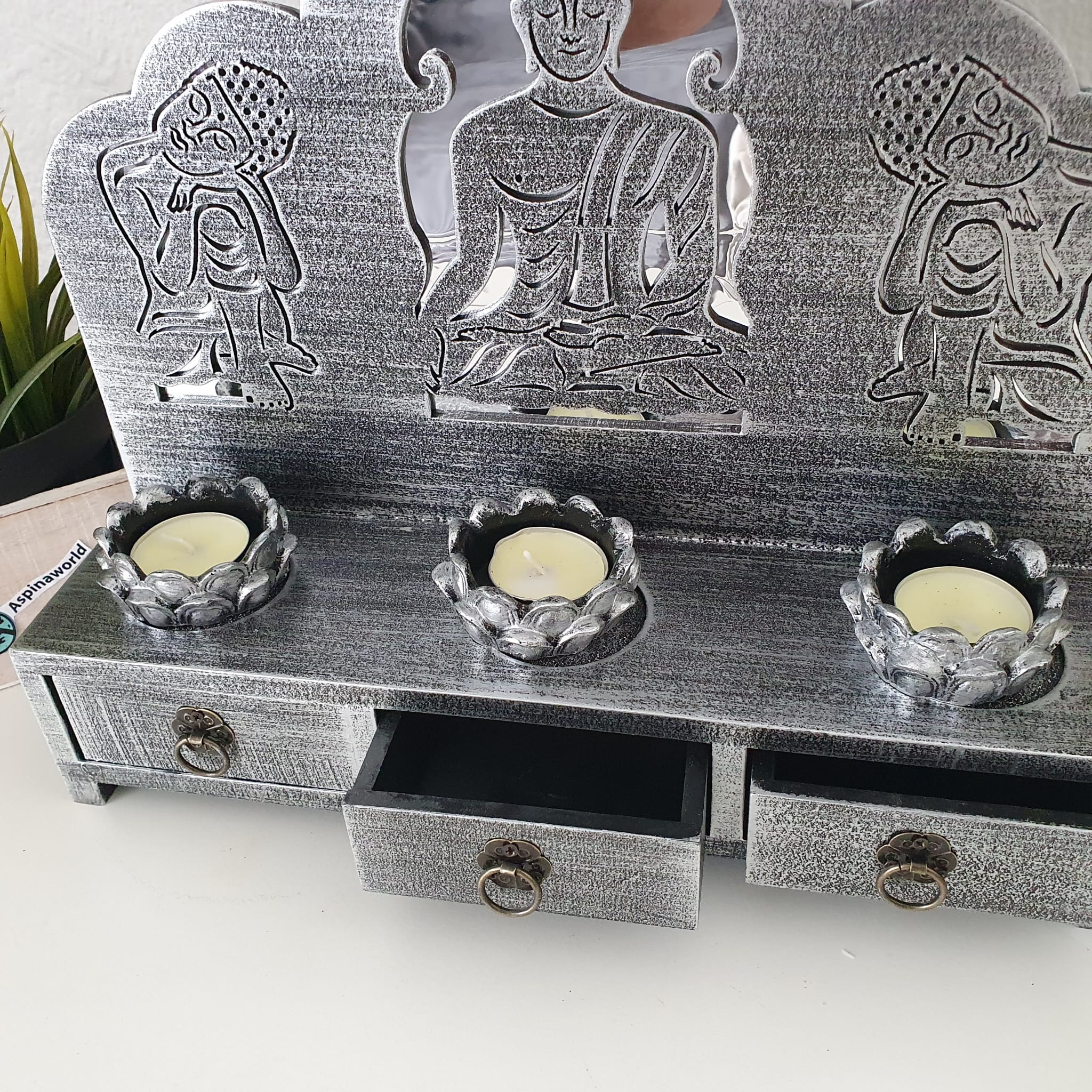 Buddha Schränkchen und Teelichthalter im einem 27 cm