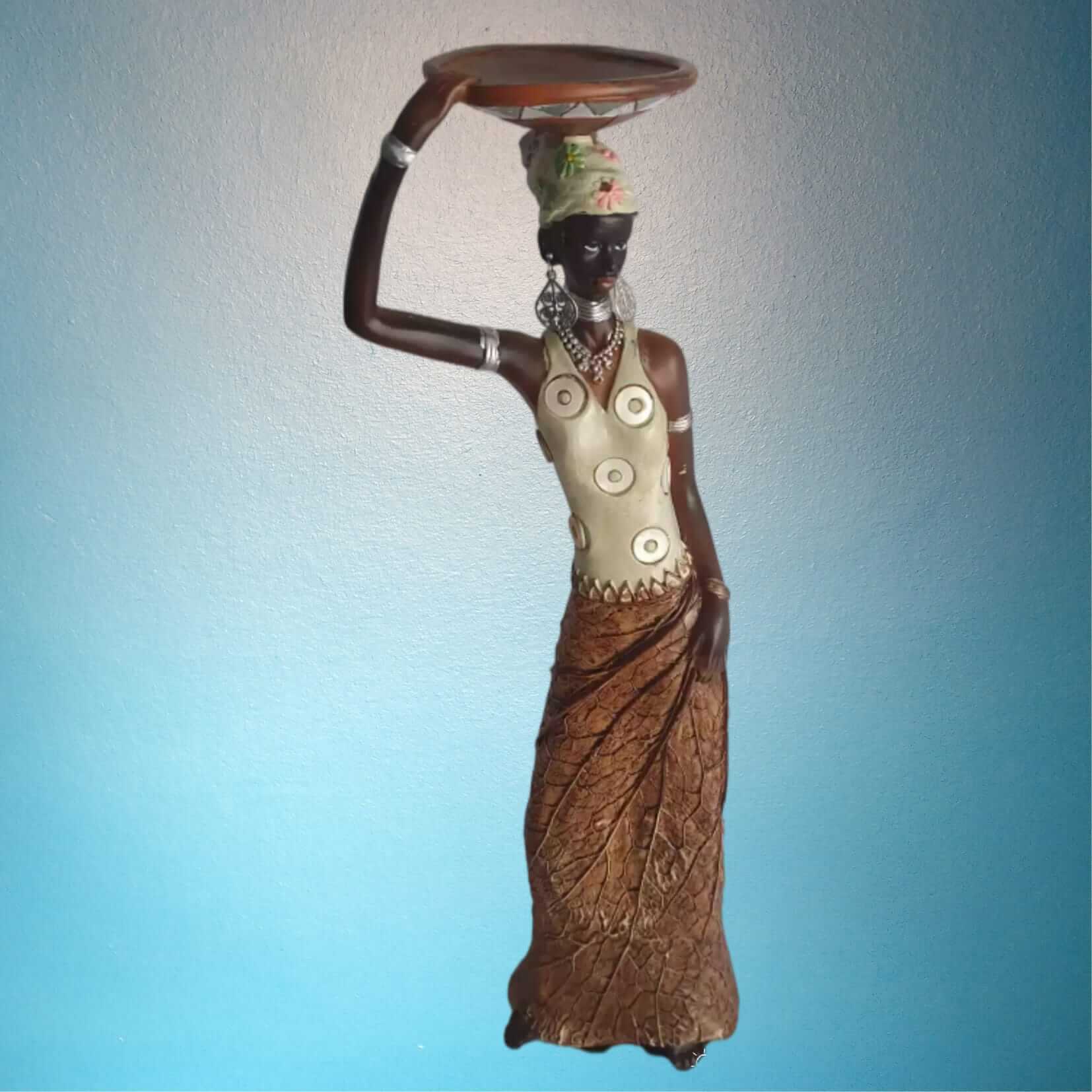 Dekofigur Afrikanische Frau mit Schale über dem Kopf 35 cm