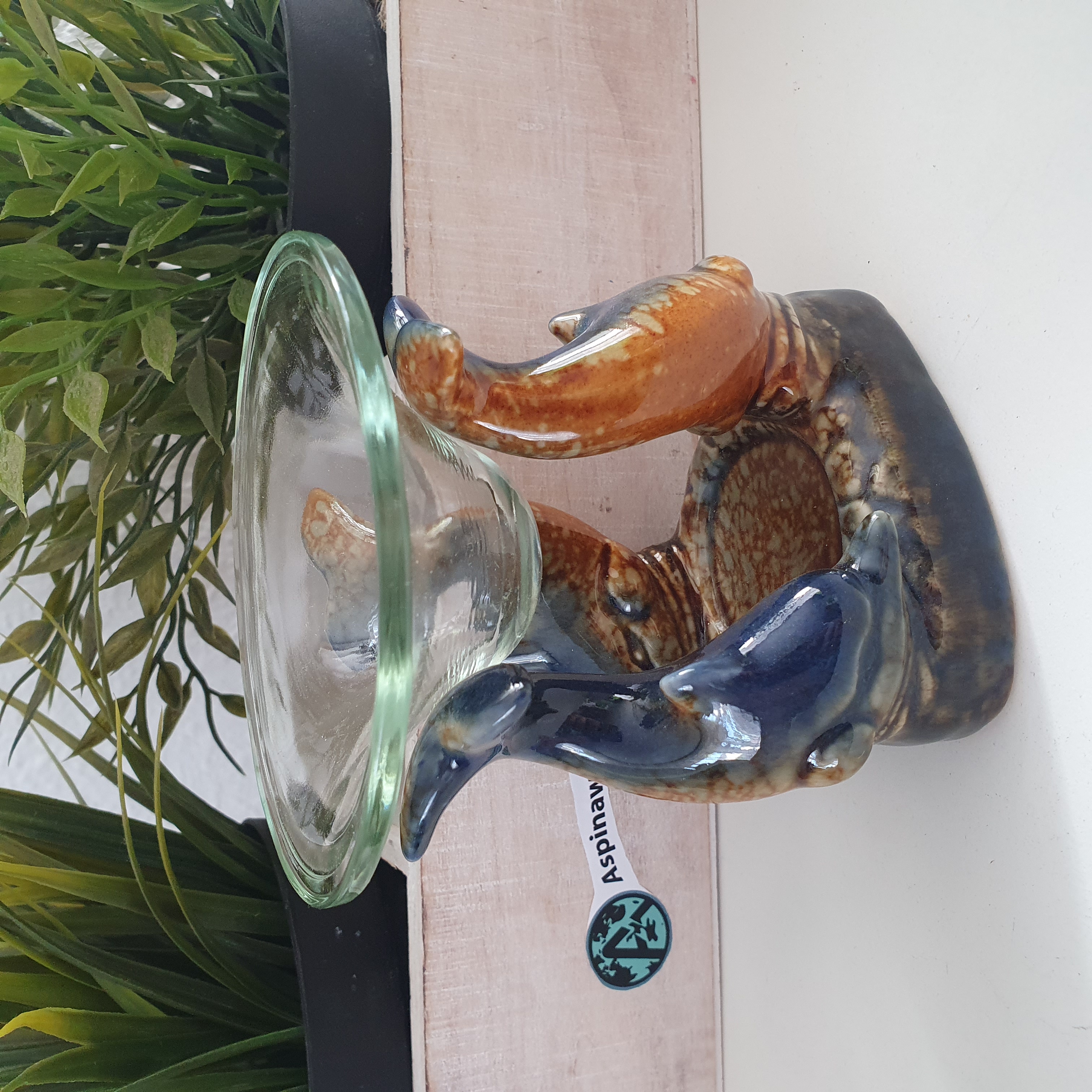 Aroma  Duftlampe mit Delfin Motiv und Glas Schale 10 cm