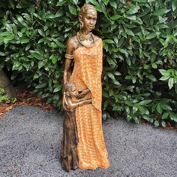 Gartenfigur Afrikanische Frauen Figur mit Kind 98 cm