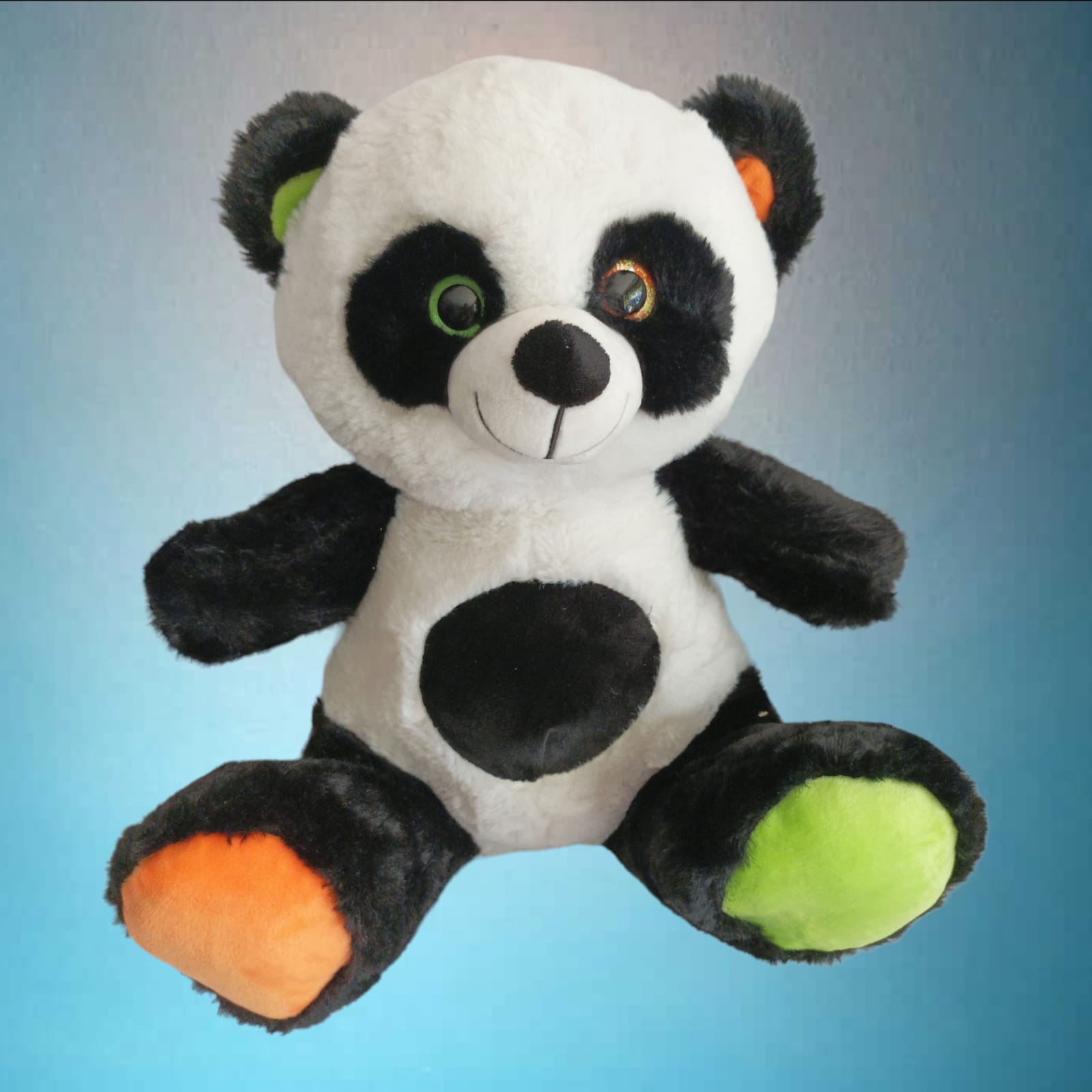 Kuscheltier Plüsch Pandabär sitzt 30 cm orange und grün