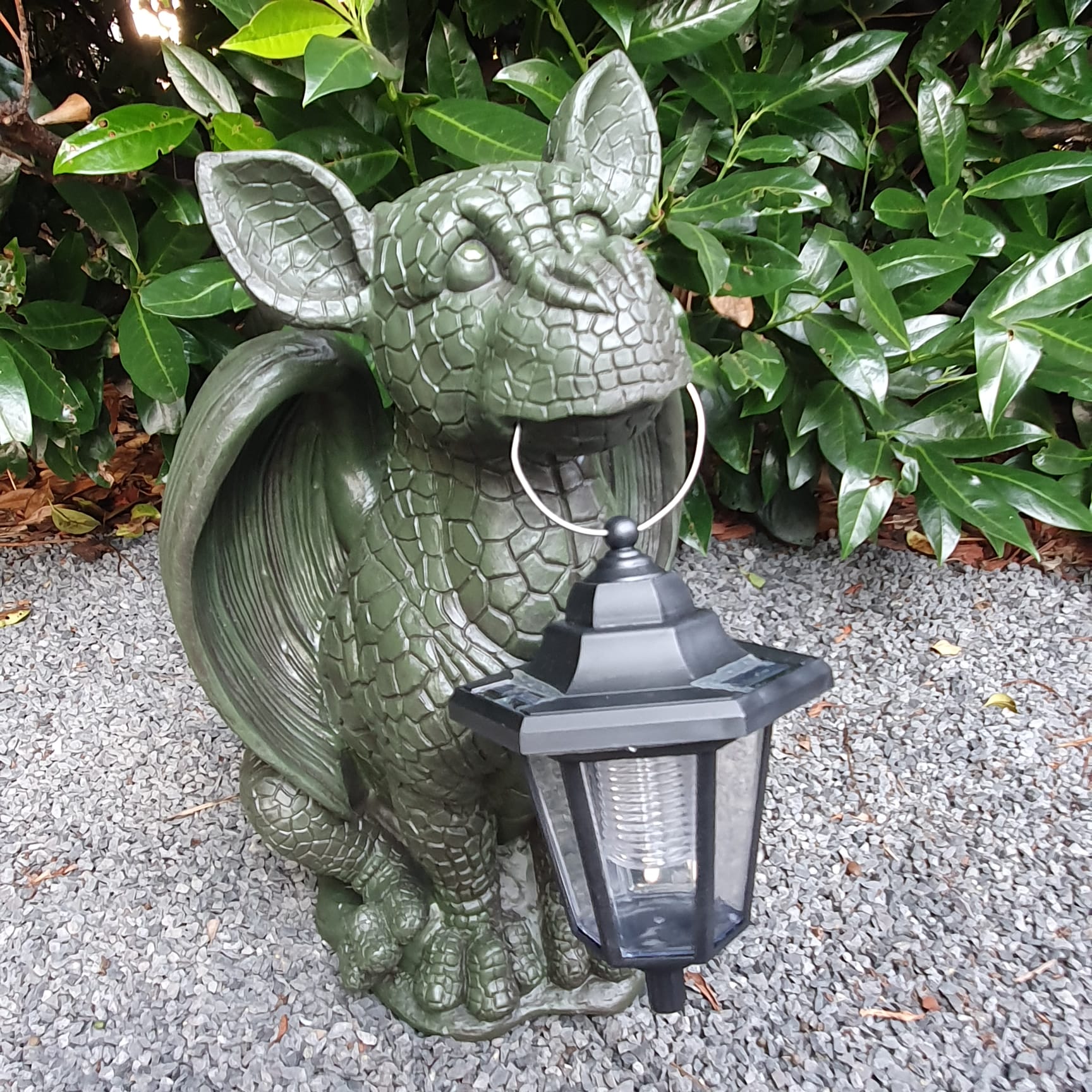 Gartenfigur Drachen Figur mit Lampe 45 cm