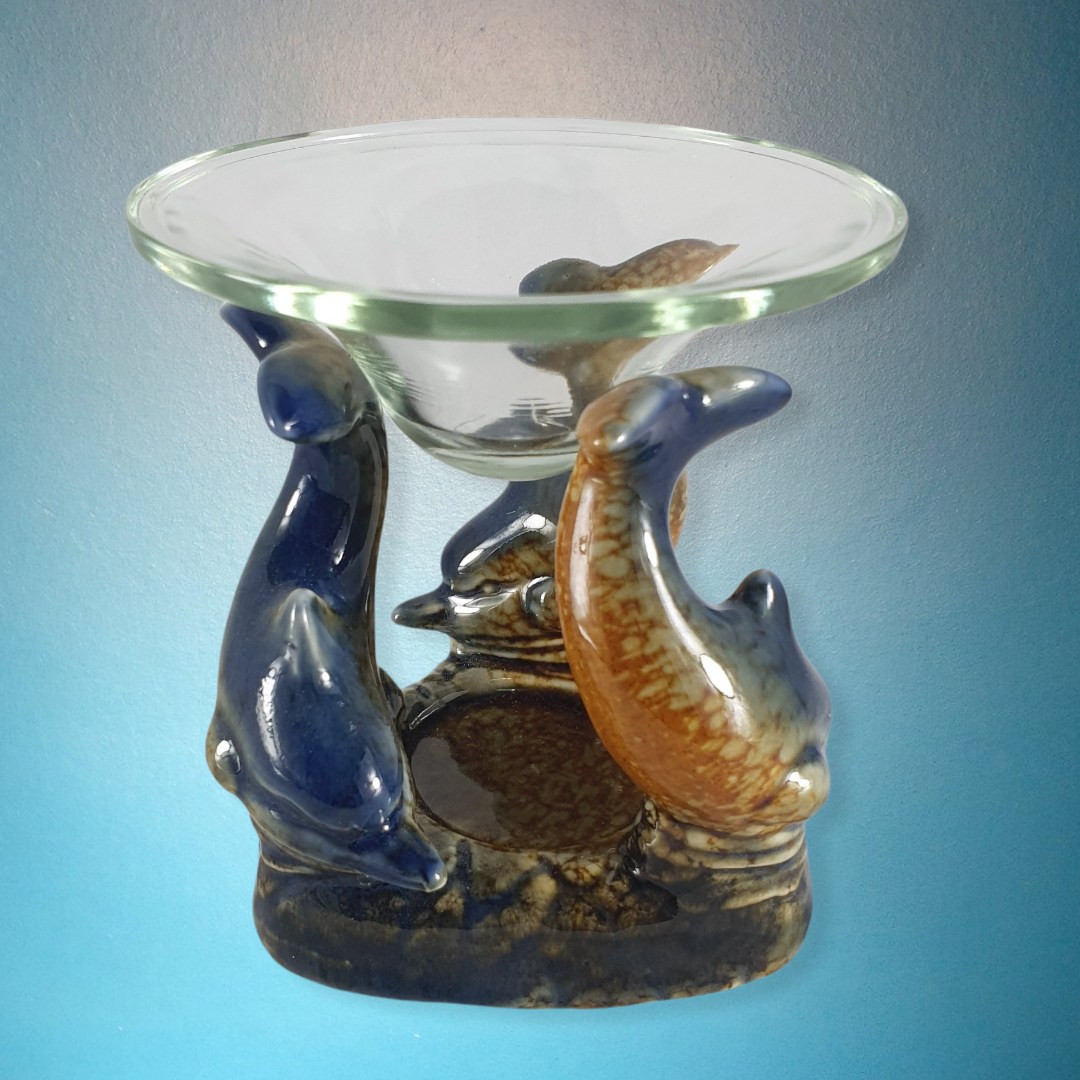 Aroma  Duftlampe mit Delfin Motiv und Glas Schale 10 cm